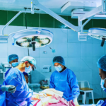 Surgical team doing advanced laser kidney stone procedure.